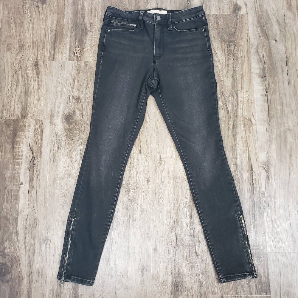 Athleta Sculptex Women's 6 Black Denim Stretch Mid Rise Ankle Jeans Zippers - Picture 2 of 11